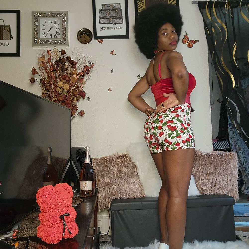 Zara Cherry Print Shorts with Green Leaves